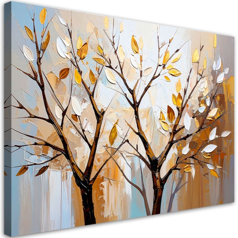 Obraz nowoczesny do salonu jak malowany Feeby Liście Gałązki w beżu 60x40cm 1szt