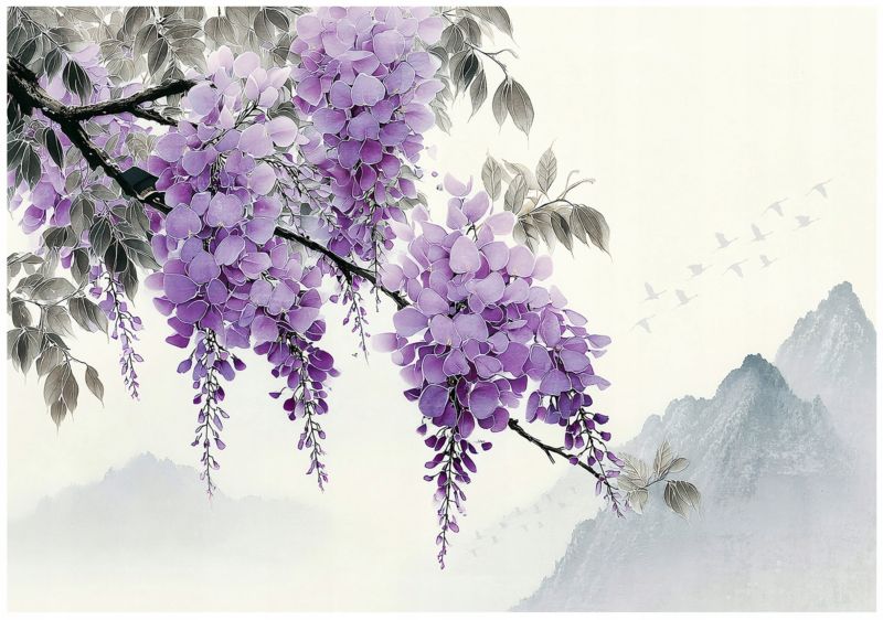 Fototapeta WALLARENA Do Sypialni Salonu Na Flizelinie Kwiaty Góry Wisteria Fioletowy 368x254 cm 16528V8 1 szt.