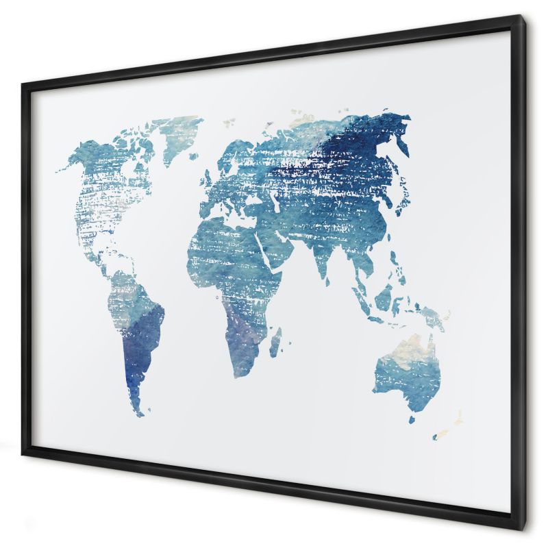 Ozdobna tablica na magnesy Wallfluent 100x70 Akwarelowa mapa w czarnej ramie 1szt
