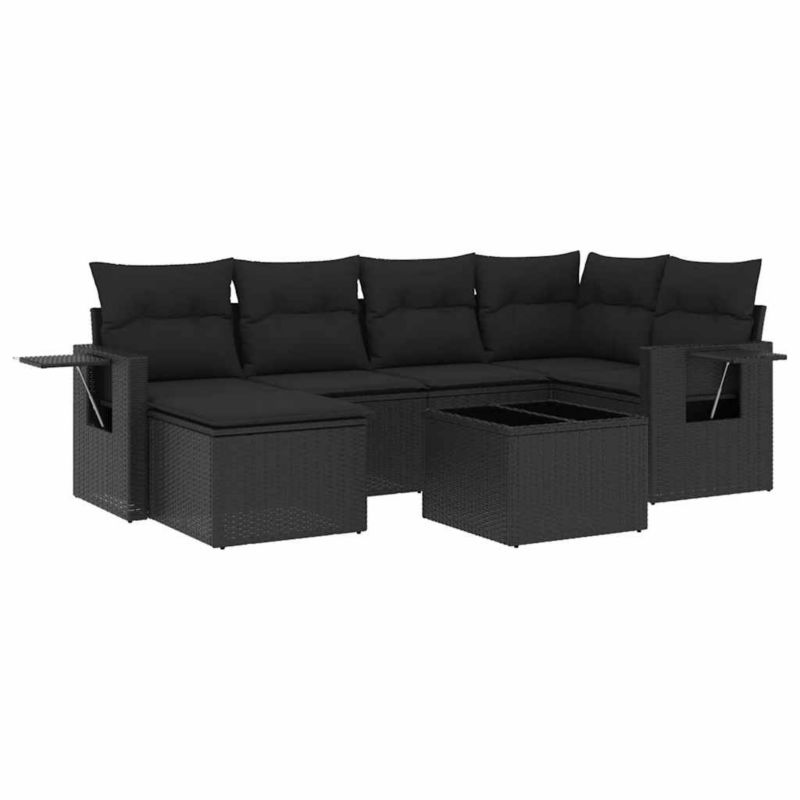 Zestaw mebli ogrodowych WaszeMeble 7-cz. z technorattanu czarny z poduszkami WM-3252802 1 kpl