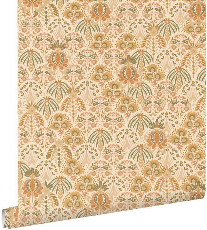 Tapeta ESTAhome vintage kwiaty w stylu secesyjnym pomarańczowymIochry żółtej 50 x 900 cm - 1 rol.