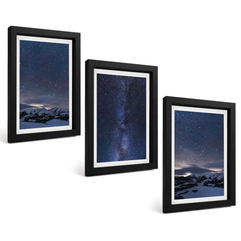 Zestaw Obrazów 3 Częściowy ArtPrintCave Czarne Ramki 20x30 cm Dekoracja do Sypialni Nocne niebo góry gwiazdy 1 kpl.
