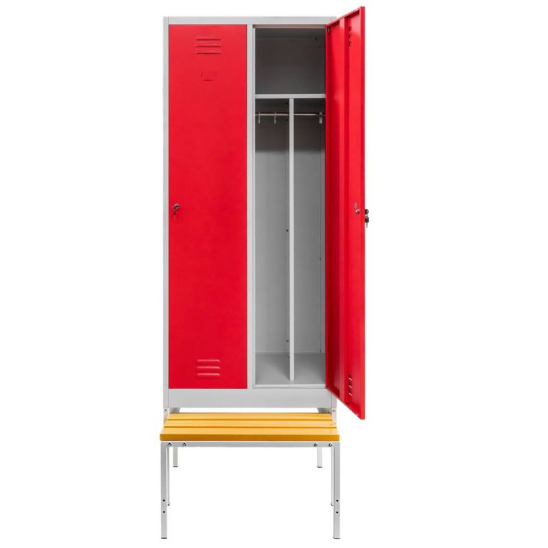 Szafka ubraniowa BHP socjalna metalowa Mega-M z ławeczką 2-drzwiowa przegrody czerwony front 80x80x223 cm skręcana 1szt.