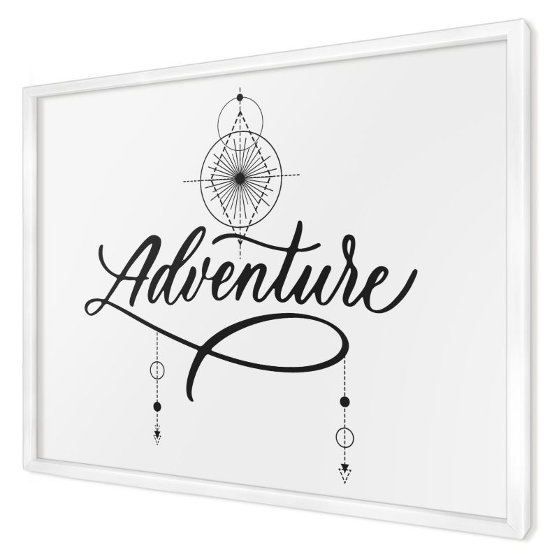Tablica magnetyczna do salonu Wallfluent 70x50 Typograficzna przygoda w białej ramie 1szt