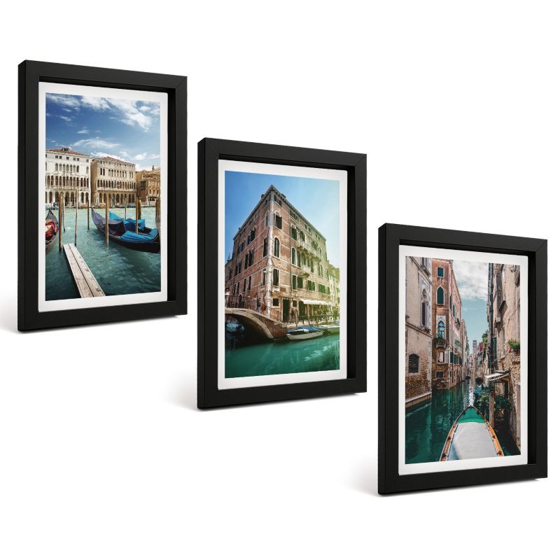 Galeria 3 Obrazów w Czarnej Ramie ArtPrintCave 20x30 cm Komplet ścienny Wenecja kanały architektura 1 kpl.
