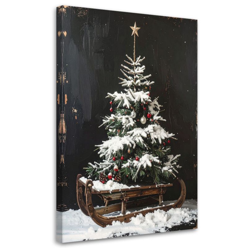 Obraz na płótnie Feeby Choinka boże narodzenie sanki śnieg, pionowy, ozdoba do wnętrz, wzór 60296, 80x120 cm, 1 szt.