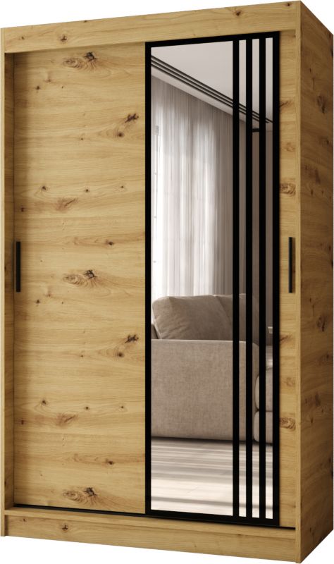 Szafa przesuwna z lustrem Garderoba GLOSSY 120 artisan + u. czarny 1 szt.