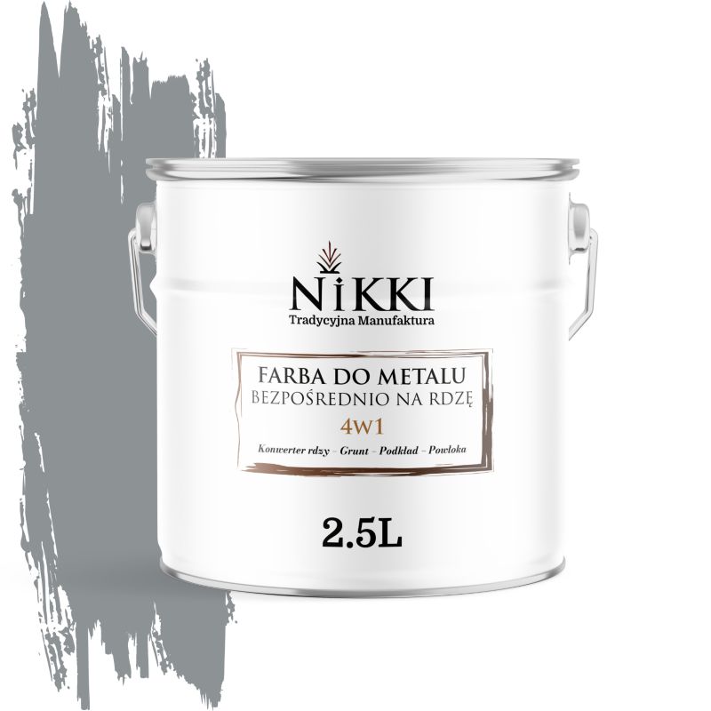 Farba do Metalu Antykorozyjna 4w1 NIKKI Szary RAL7045 Wysoki Połysk 2.5L