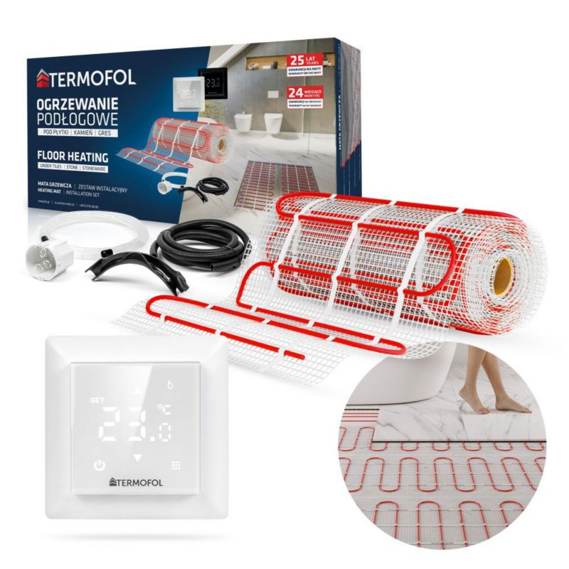 Zestaw mata grzewcza TERMOFOL moc 150W/m² szerokość 50 cm powierzchnia 0.5m² + termoregulator TF-H6 1kpl