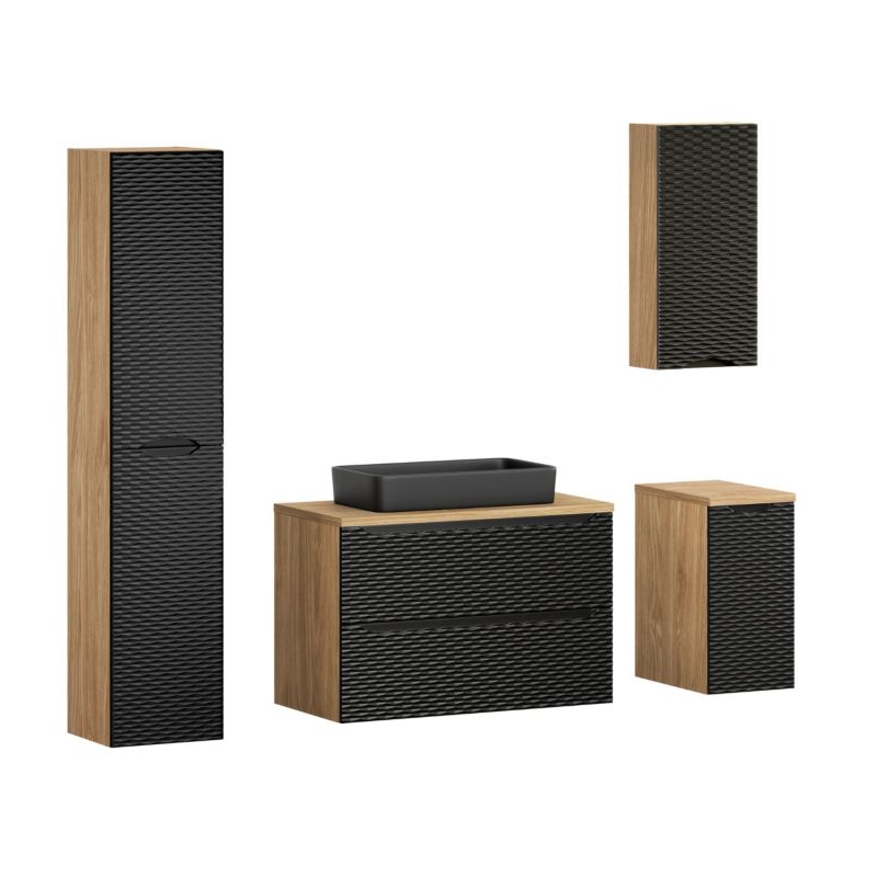 Zestaw mebli łazienkowych Comad Ocean Black 90cm z blatem, umywalką nablatową Slim i szafką wysoką 1szt