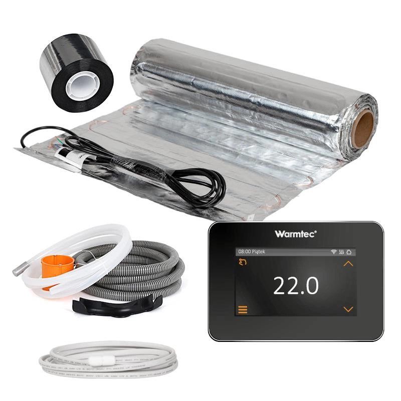Mata grzewcza grzejna pod panele Warmtec 12m² 150W/m² WiFi zestaw regulator czarny AL-120/XTS 1szt.