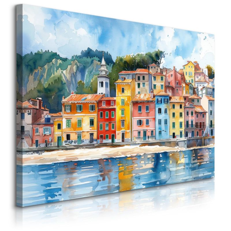 Obraz Muralo Akwarele Architektura Budynki Plaża 120x80 cm 1 szt.