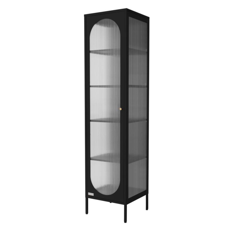 Witryna ECD Germany czarna 42x175x40 cm to wąska metalowa gablota z 5 pólkami i 1 drzwiami czyli industrialny regał biurowy 1 szt