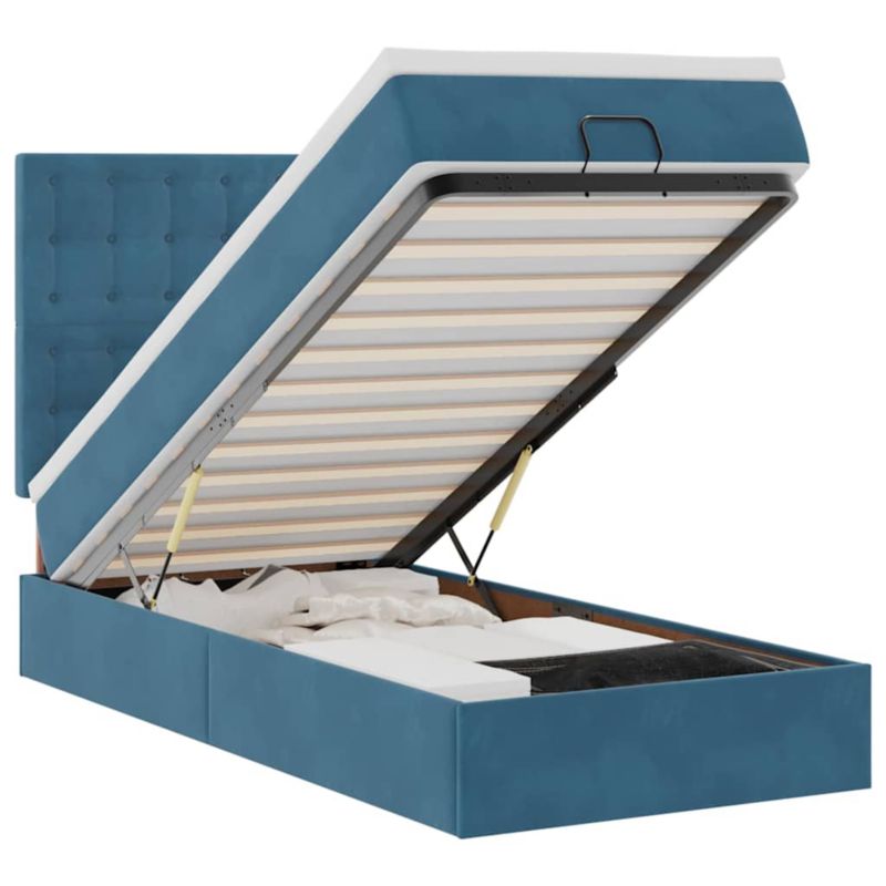 Łóżko otomana WaszeMeble z materacem 100x200 cm Ciemnoniebieski aksamit z LED ze schowkiem WM-3314448 1 szt.