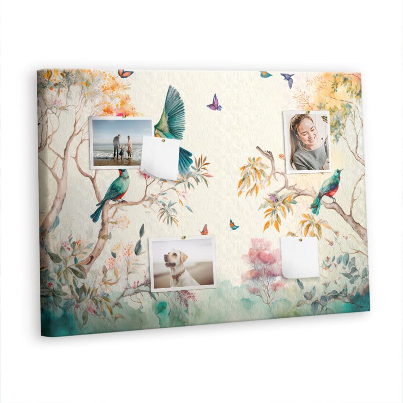 Tablica Korkowa Z Pinezkami Tulup 100x70 cm Kwiaty ptaki natura Organizer ścienny Pinezki drewniane 1 kpl