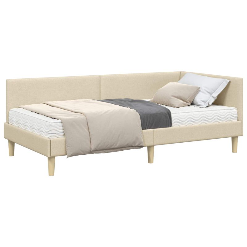 Łóżko Tapicerowane WaszeMeble z Materacem 90x200 cm Kremowe WM-3393747 1 szt.