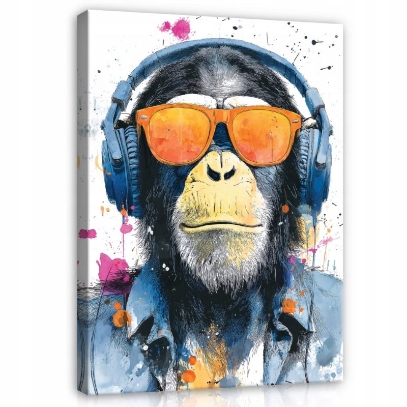 Obraz WALLARENA Do Sypialni Salonu Na Płótnie Graffiti Zwierzęta Małpa Niebieski 40x60 cm PP16585O4 1 szt.