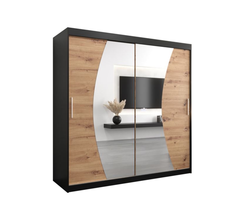 Szafa przesuwna Garderoba Abiks WAVE 200 czarny mat + dąb artisan 1 szt.