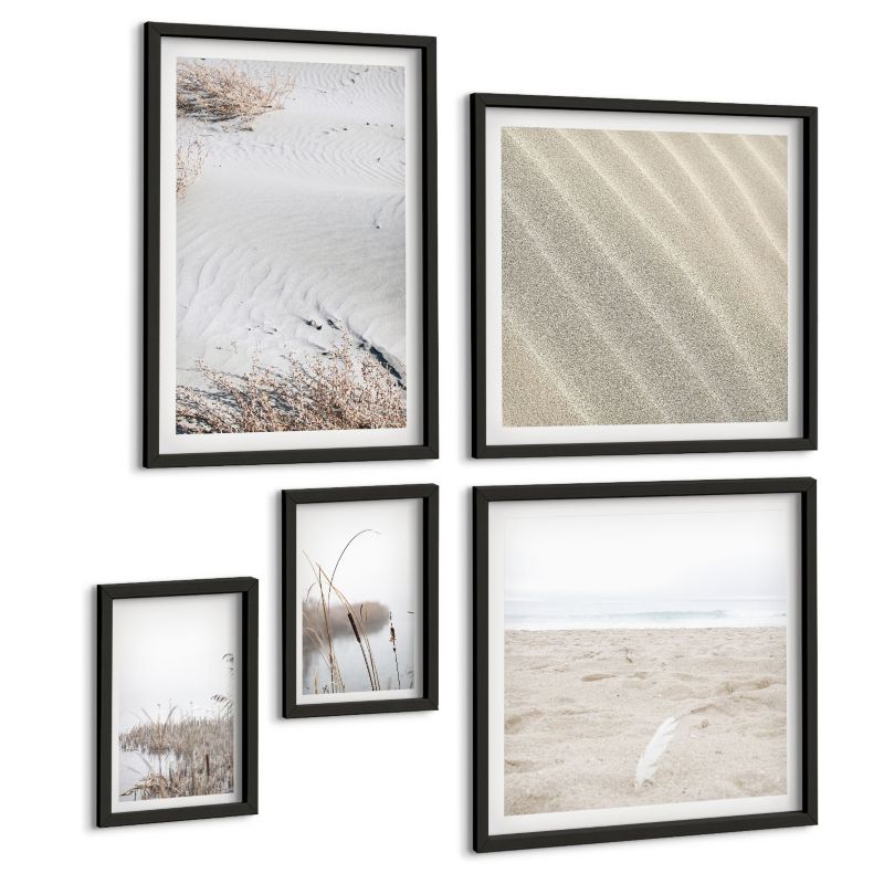 Pięcioczęściowy Zestaw Obrazów ArtPrintCave (2x50x50+2x20x30+40x60cm) Czarna rama Roślinność nad wodą latem 1 kpl.