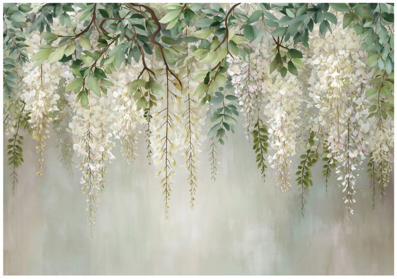 Fototapeta WALLARENA Do Sypialni Salonu Na Flizelinie Liście Kwiaty Wiszące Zielony 300x210 cm 16356VX6 1 szt.