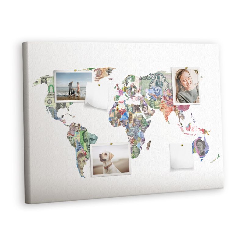Tablica Korkowa Na Płótnie Tulup 100x70 cm Schematyczna mapa globu Ozdobna loft Pinezki kolorowe 1 kpl