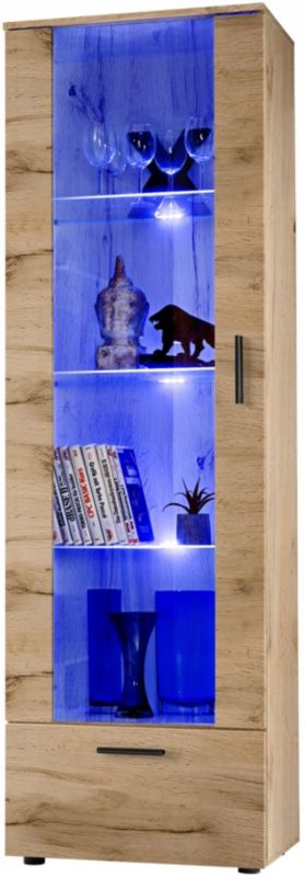 Witryna Szklana Pan Igiełka Regał Salon Dąb Wotan z Półkami RGB LED 192x60 1 szt.