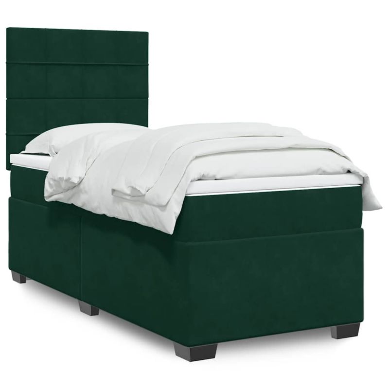 Łóżko z materacem WaszeMeble 90x200 cm Ciemnozielony aksamit z LED WM-3293113 1 szt.