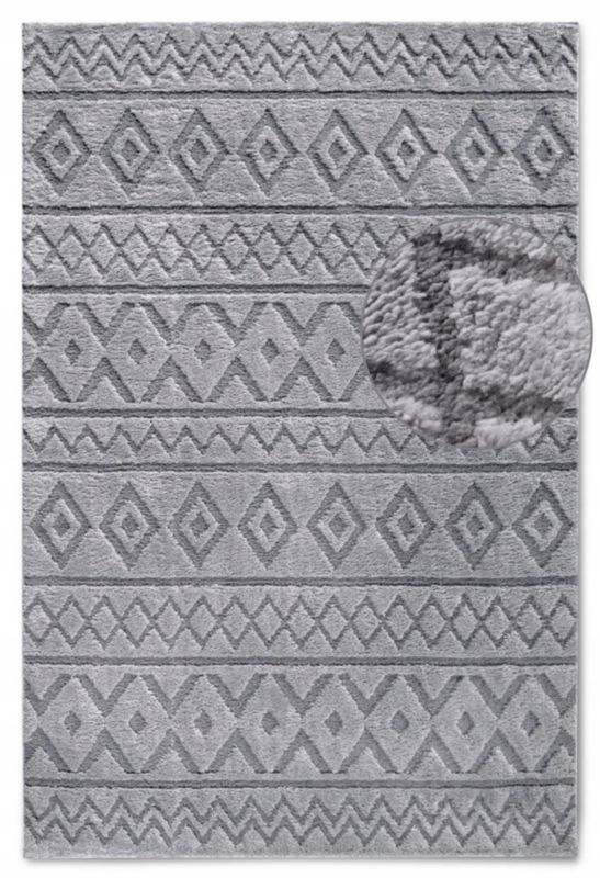 Dywan Elle Decor Itinerance 120x170 cm, szary, nowoczesny orientalny wzór 3D, pluszowy, do salonu, 1 szt.