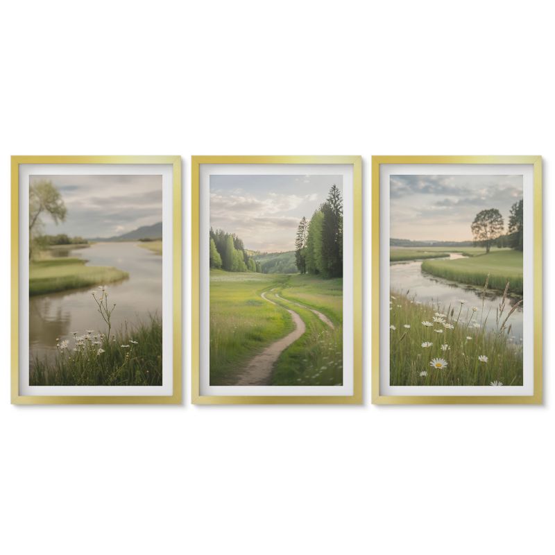 Komplet obrazów złota rama Tulup 40x60 cm Krajobrazy lata rzeka łąka kwiatów Galeria ścienna 1 kpl