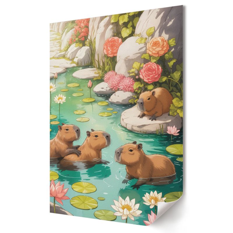Plakat na płótnie Wallfluent Format A1 Kapibary w stawie Artysta Mila "Layer" Paradise 1 szt.
