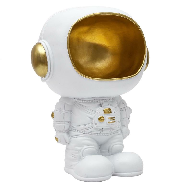 Figurka dekoracyjna astronauta Intesi biała złota z funkcją przechowywania do salonu 28 cm 1 szt.