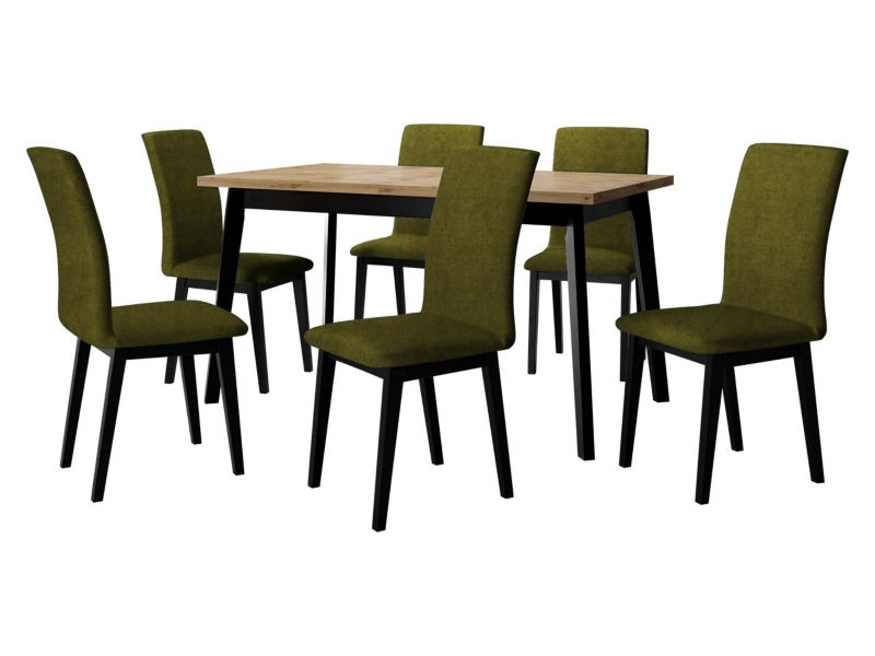 Zestaw DR23 MIRJAN 24 Stół rozkładany Oslo V 80x140/180 + 6 krzeseł Luna 1 dąb artisan + czarny + ciemnozielona tapicerka 1 kpl.