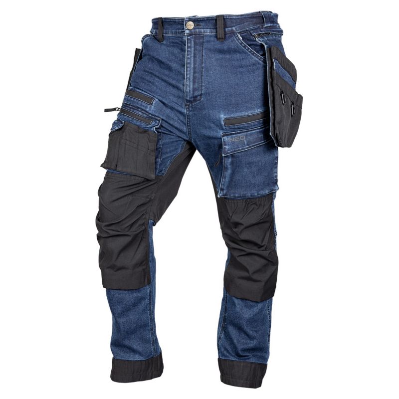 Spodnie robocze NEO TOOLS DENIM, wzmocnienia Cordura, odpinane kieszenie kaburowe, granatowe, rozmiar XXXL 1 szt