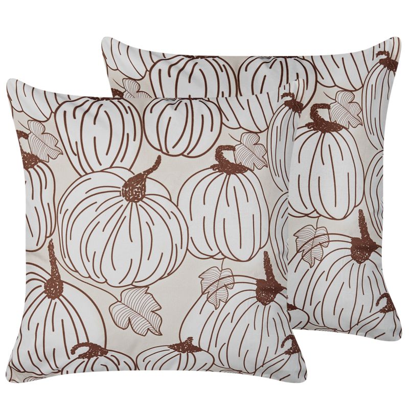 Zestaw 2 poduszek dekoracyjnych Gourd Welur 45 x 45 cm Beżowy Wzór roślinny 1 par.