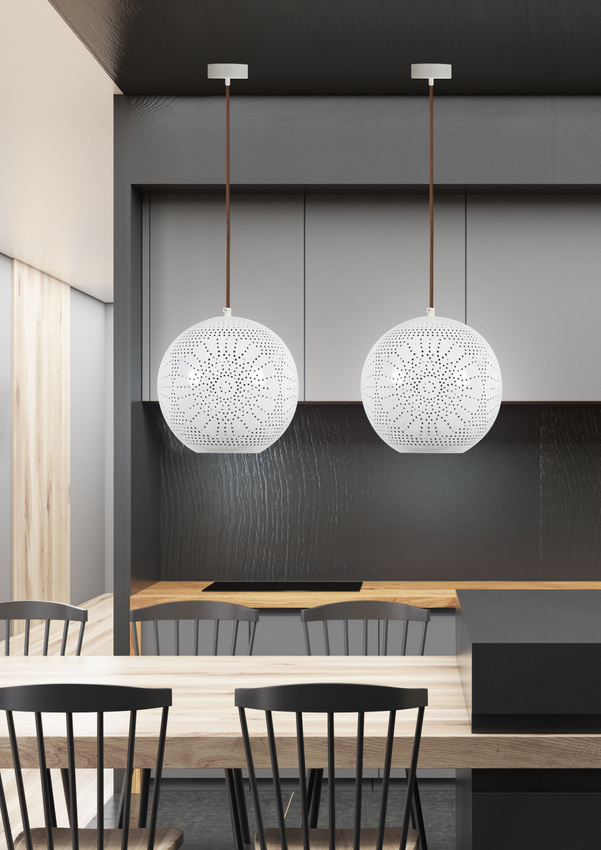 Biała lampa wisząca ażurowa do salonu BENE metal 1xE27