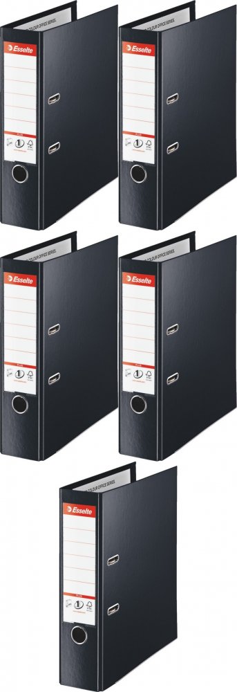 5x Segregator A4 Esselte No.1 Vivida Plus, 80mm, do 600 kartek, 30% PP z recyklingu, czarny