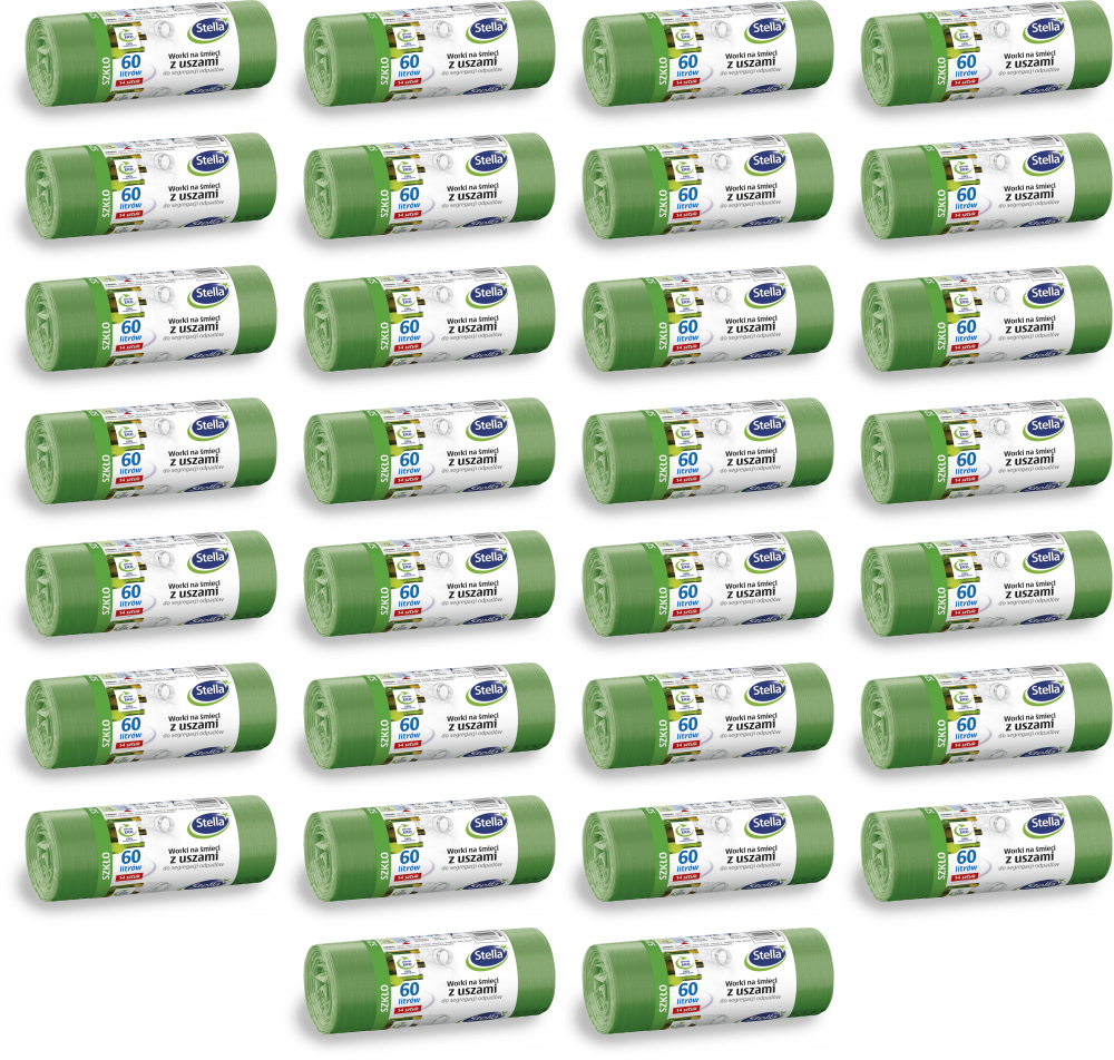 40x Worki na śmieci Stella, na szkło, 60l, 14 sztuk, zielony