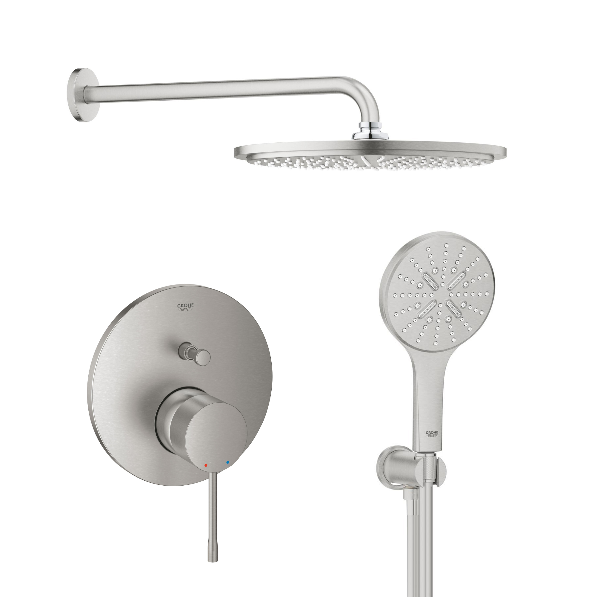 Zestaw Grohe Essence wannowo-prysznicowy podtynkowy z deszczownicą i kompletem natryskowym stal nierdzewna (24058DC1, 26066DC0, 28362DC1, ... - 