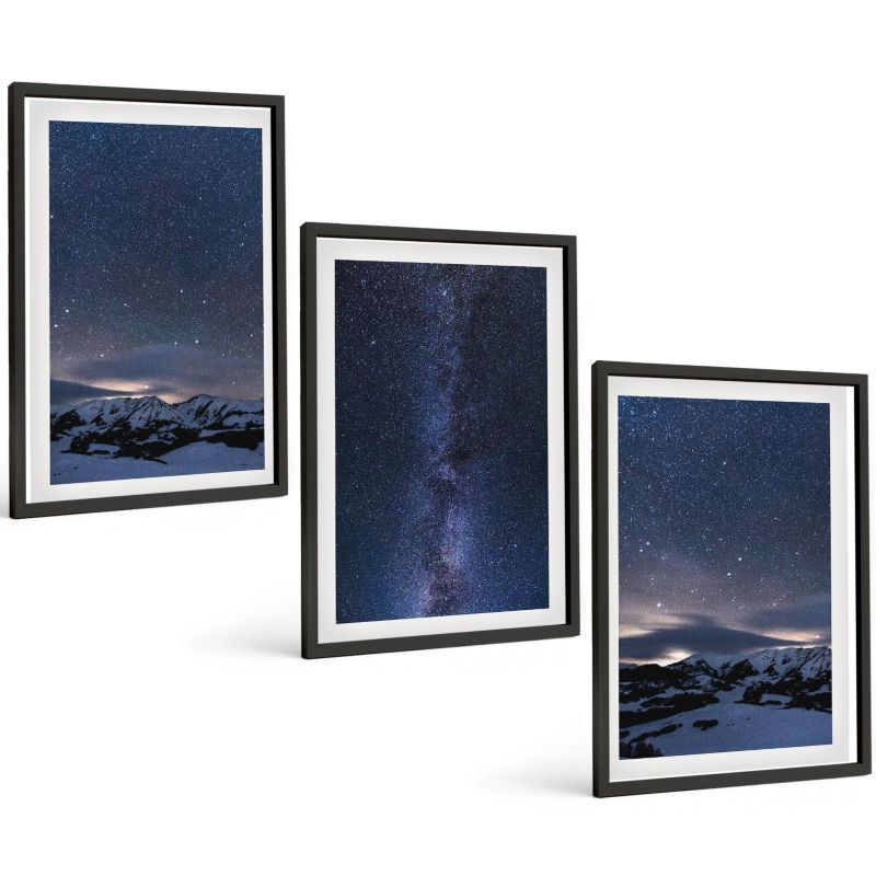 Zestaw Obrazów 3 Częściowy ArtPrintCave Czarne Ramki 40x60 cm Dekoracja do Sypialni Nocne niebo góry gwiazdy 1 kpl.