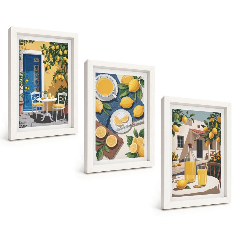 Zestaw Obrazów 3 Częściowy ArtPrintCave Białe Ramki 20x30 cm Dekoracja do Sypialni Lemoniada cytrynowa 1 kpl.