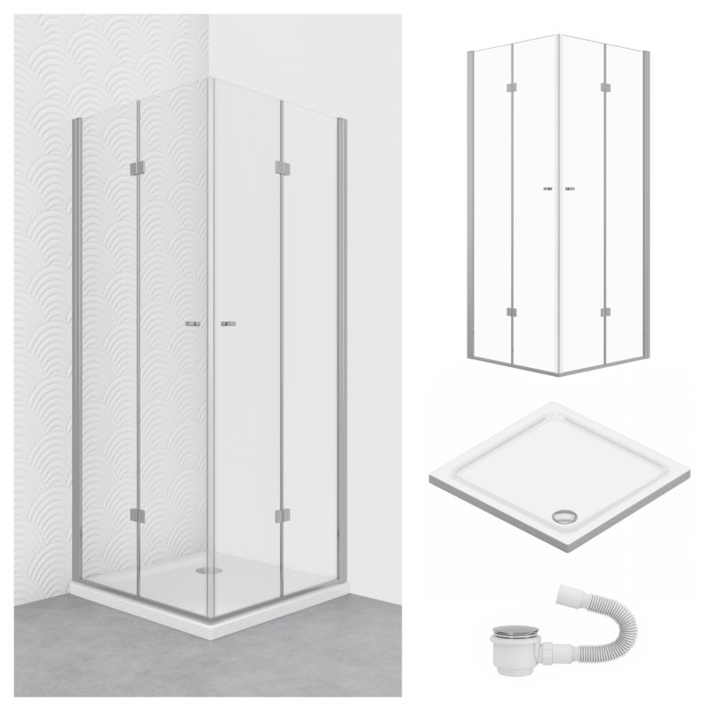 Zestaw kabiny z brodzikiem SEVANTE Iwaki kwadratowa 90x90 chrom z białym 1 szt.