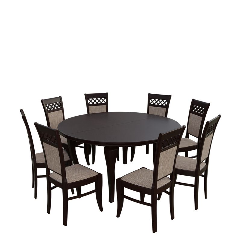 Zestaw RO32 MIRJAN 24 Stół rozkładany S27 150x150/200 + 8 krzeseł K52 orzech + jasny brąz 1 kpl.