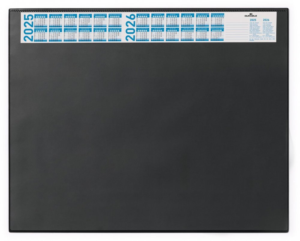 Podkład na biurko Durable, z kalendarzem 2025/2026 i zakładką, 65x52cm, czarny