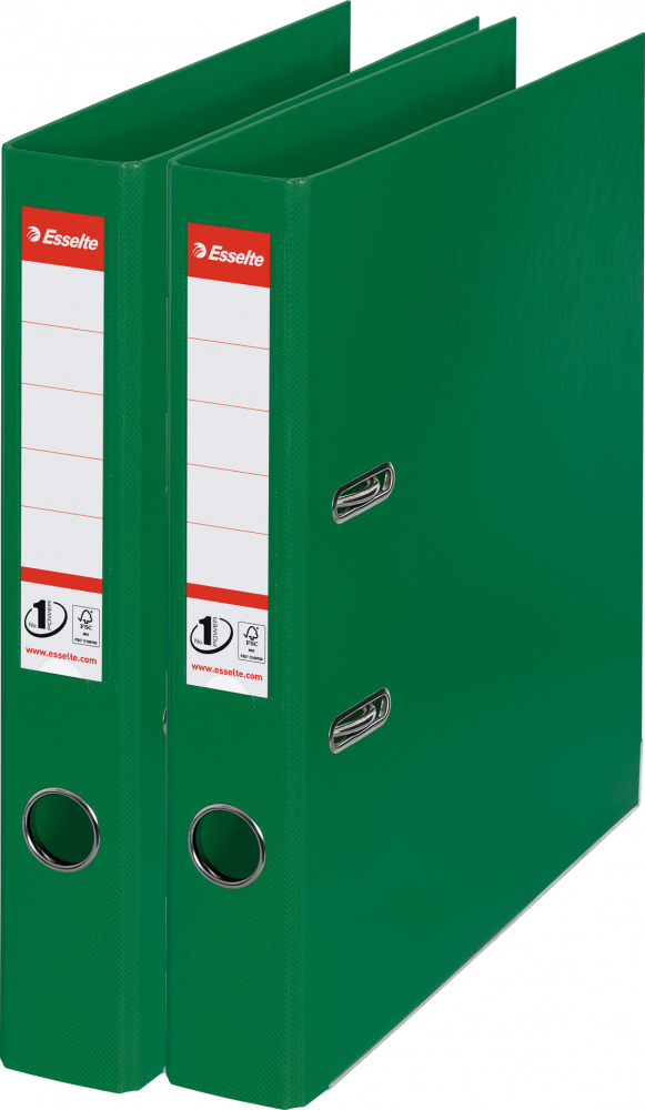 2x Segregator A4 Esselte No.1 Power, 50mm, do 350 kartek, 30% PP z recyklingu, zielony