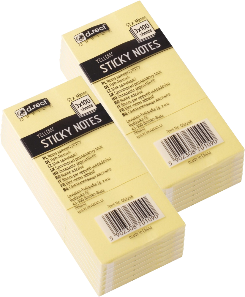 12x Karteczki samoprzylepne D.Rect, 51x38mm, 3x100 karteczek, żółty