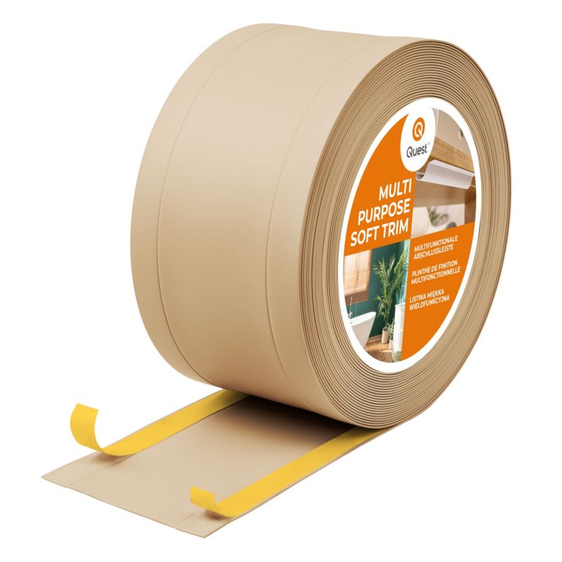 Listwa wykończeniowa samoprzylepna 6w1 PCV 75mm QUEST, maskująca elastyczna listwa podłogowa - 25 m, piaskowy, 1 szt.
