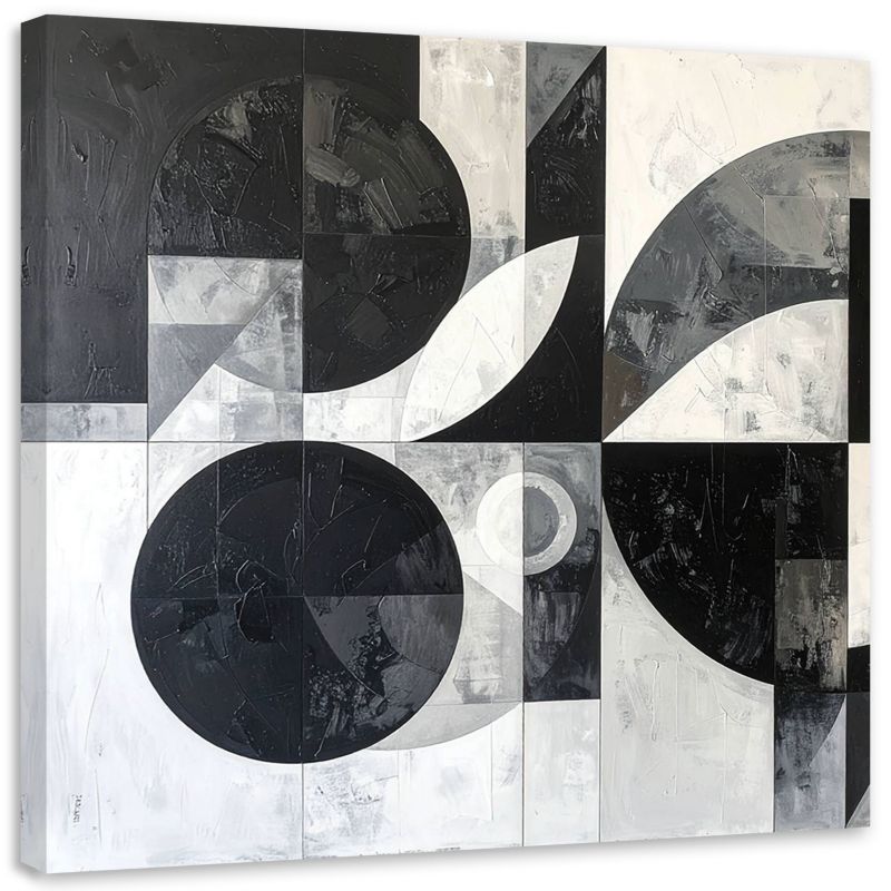 Obraz do salonu biura loftu Feeby Abstrakcja tekstura koła kształty czarno biały 40x40cm 1szt