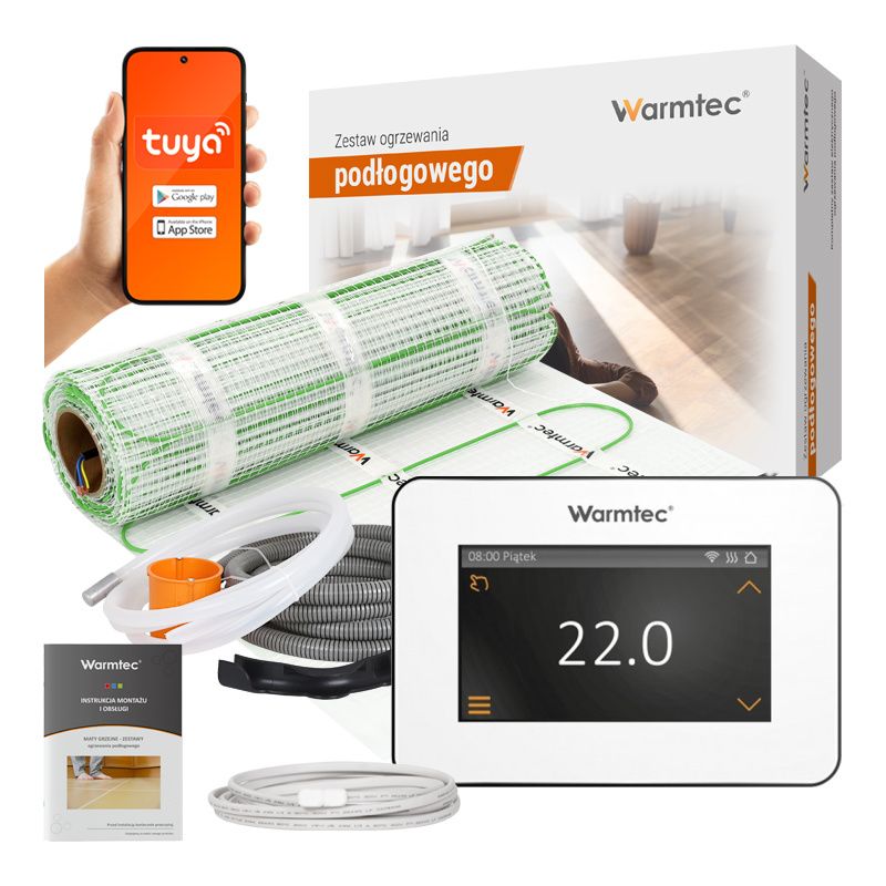 Mata grzewcza grzejna pod płytki Warmtec 9m² 100W/m² Wi-Fi zestaw biały regulator DSE-90/XTS 1szt.