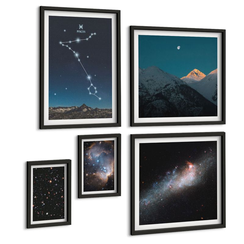 Galeria 5 Obrazów ArtPrintCave (2x50x50+2x20x30+40x60cm) Czarna rama Kosmiczne pejzaże Ryb góry 1 kpl.