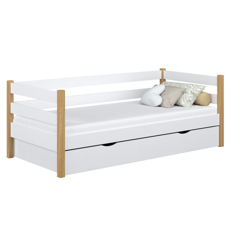 Drewniane łóżko N-WOOD sofa z szufladą N01 biało dębowy 100x180 1szt.
